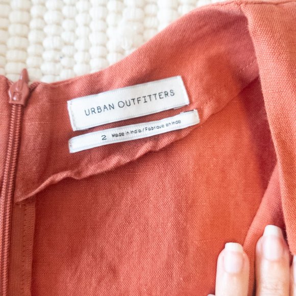 Urban Outfitters Rust Cotton Linen Blend Romper with Belt Size 2 - Gently Used - Picture 7 of 11